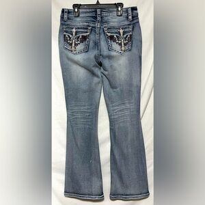 Fire & Rain Bootcut Bling Denim Jeans Mid-Rise Sparkle Embroidered Y2K